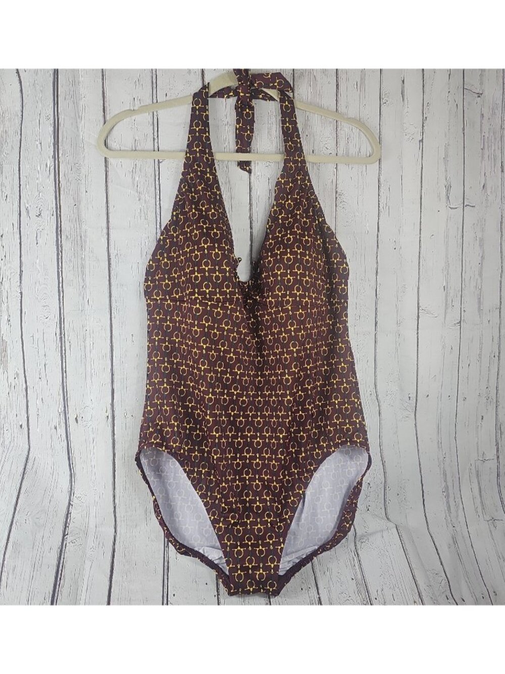 Lands End 18 Swimsuit One Piece Wireless Bra Equestrian Horse Bit Pattern Halter